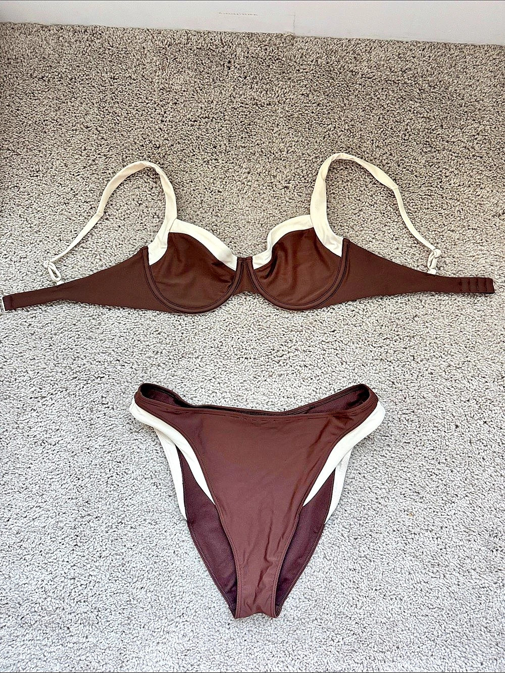 Abercrombie & Fitch Wide Strap Underwire Bikini Top & Moderate Bottom Set Brown
